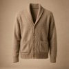 Camel brushed alpaca cardigan with horn buttons
