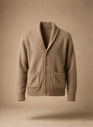 Camel brushed alpaca cardigan with horn buttons