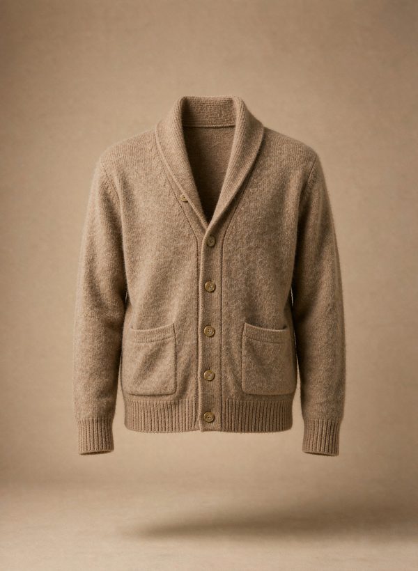 Camel brushed alpaca cardigan with horn buttons