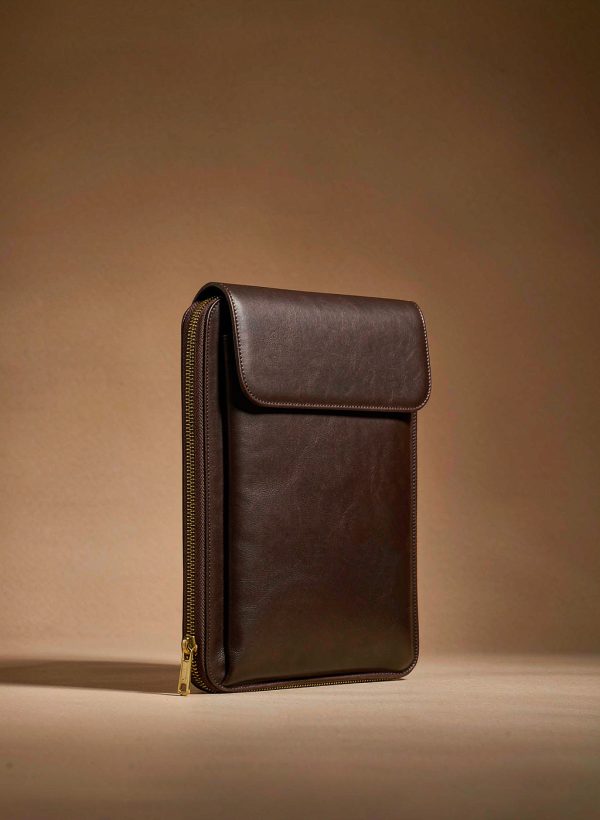 Espresso leather zip portfolio case