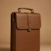Cognac full-grain leather briefcase with brass buckle