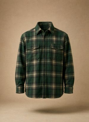 Forest green checked brushed flannel overshirt
