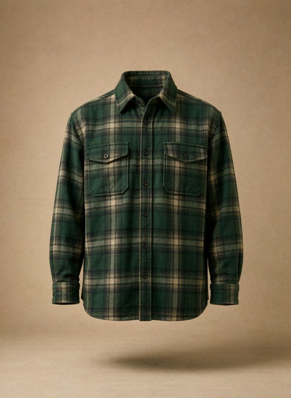 Forest green checked brushed flannel overshirt