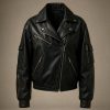 Black calfskin moto jacket with asymmetric zip