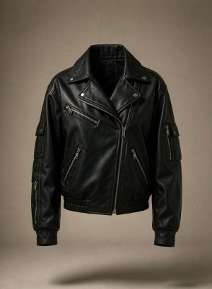 Black calfskin moto jacket with asymmetric zip