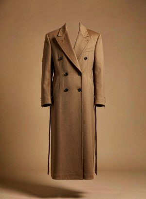 Camel double-breasted wool overcoat