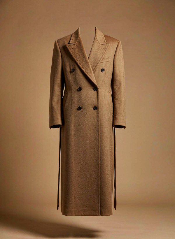 Camel double-breasted wool overcoat