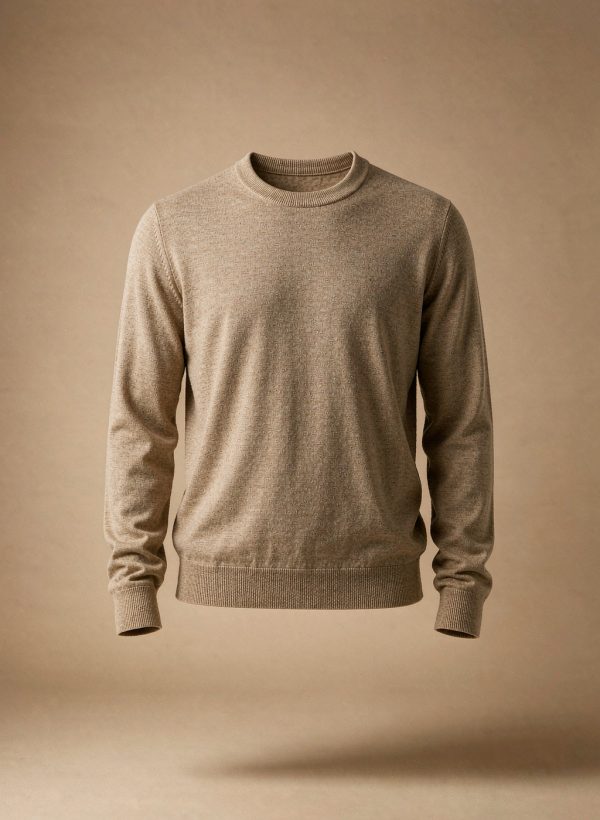 Oatmeal fine-gauge merino crewneck sweater