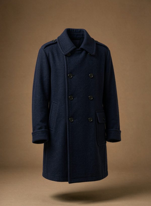 Navy wool melton peacoat with anchor buttons