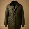 Olive diamond quilted field jacket with corduroy collar