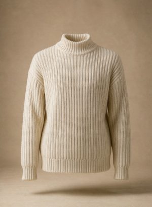 Ivory ribbed wool roll-neck sweater