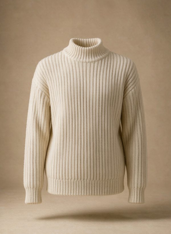 Ivory ribbed wool roll-neck sweater