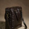 Dark brown full-grain leather weekender holdall