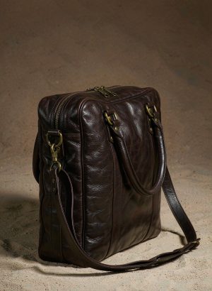 Dark brown full-grain leather weekender holdall
