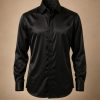 Black silk-blend evening shirt with concealed placket