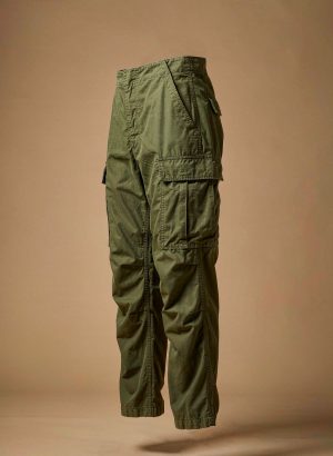 Olive cotton twill cargo trousers