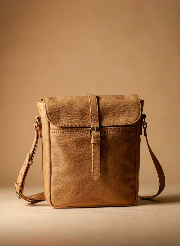Tan vegetable-tanned leather messenger bag